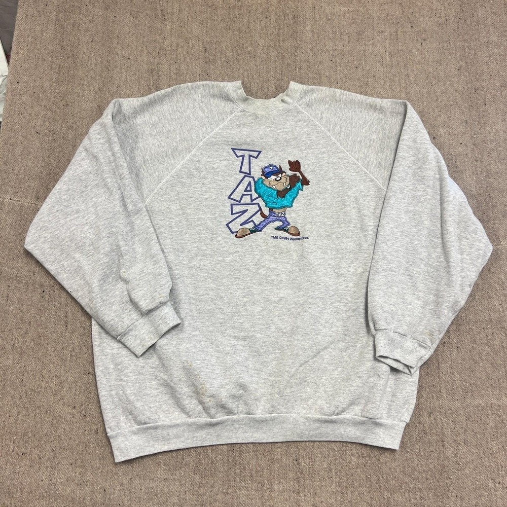 Vintage Tasmanian Devil Sweatshirt Mens XXL Gray 1990s Looney Tunes